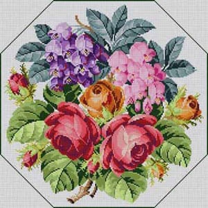 The Meredith Collection Treglown Designs Floral Bouquet in Octagon Needlepoint Canvas