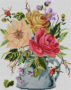 The Meredith Collection Treglown Designs Vase Of Roses Needlepoint Canvas