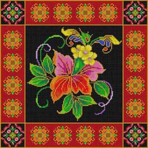 The Meredith Collection Treglown Designs Ethnic Floral with Black Background Needlepoint Canvas