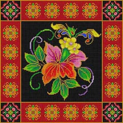 The Meredith Collection Treglown Designs Ethnic Floral with Black Background Needlepoint Canvas