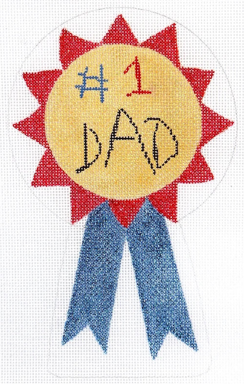 Kate Dickerson Needlepoint Collections Round Blue with Red Polka Dots and Sparkly White Star Needlepoint Canvas