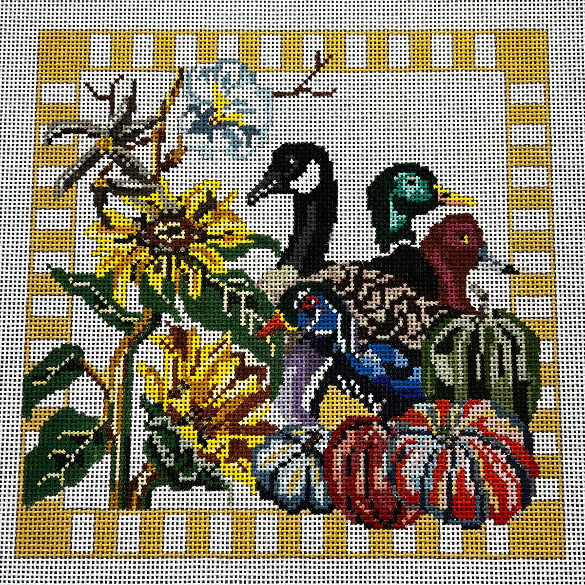 The Gingham Stitchery Amelia Bond Designs Fall Flower Pillow Needlepoint Canvas