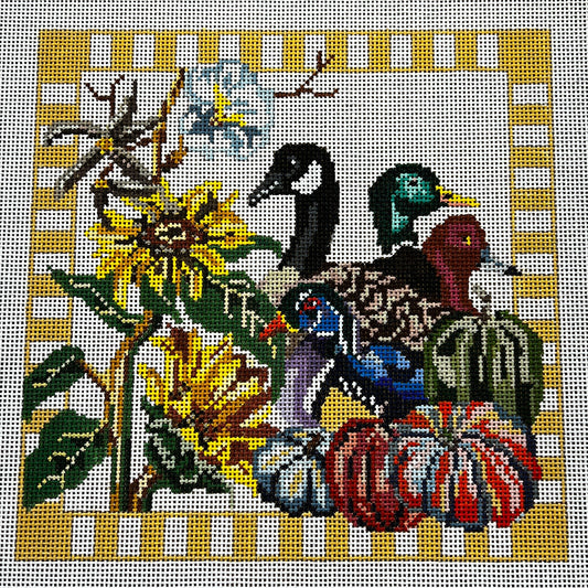 The Gingham Stitchery Amelia Bond Designs Fall Flower Pillow Needlepoint Canvas