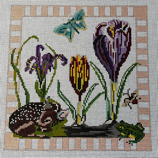 The Gingham Stitchery Amelia Bond Designs Spring Flower Pillow Needlepoint Canvas