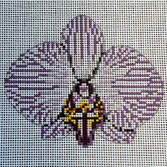 The Gingham Stitchery Kate Woodward Single Purple Striped Orchid Needlepoint Canvas