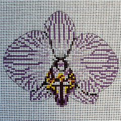 The Gingham Stitchery Kate Woodward Single Purple Striped Orchid Needlepoint Canvas