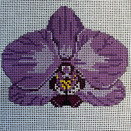 The Gingham Stitchery Kate Woodward Single Purple Orchid Needlepoint Canvas