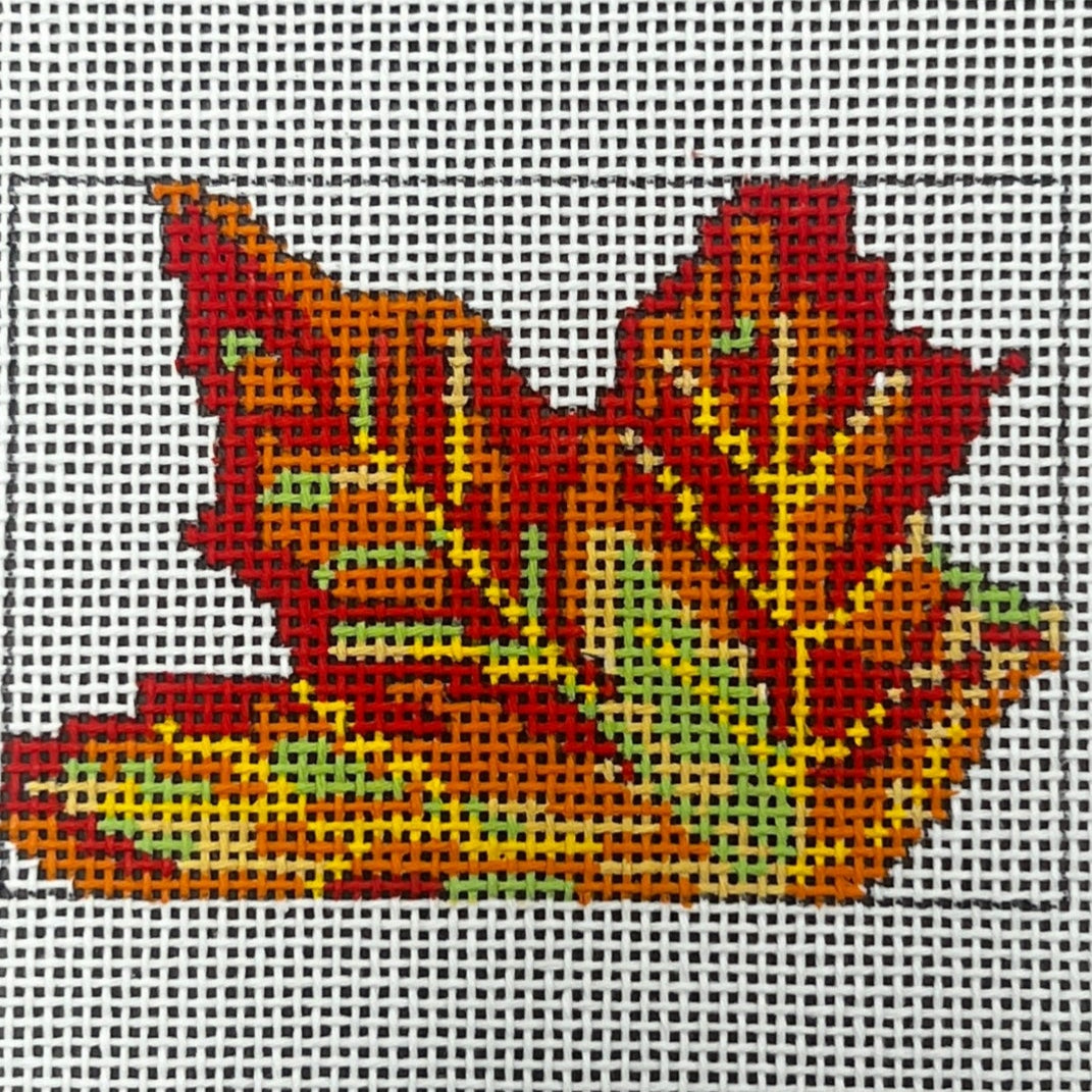 The Gingham Stitchery Amelia Bond Designs Fall Leaf Luggage Tag Needlepoint Canvas