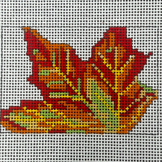 The Gingham Stitchery Amelia Bond Designs Fall Leaf Luggage Tag Needlepoint Canvas