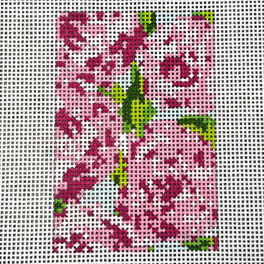 The Gingham Stitchery Krissy Johnson Designs Roses On Teal Luggage Tag Needlepoint Canvas