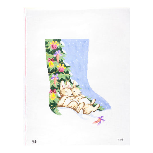 Silver Needle Napping Bunnies Stocking Needlepoint Canvas