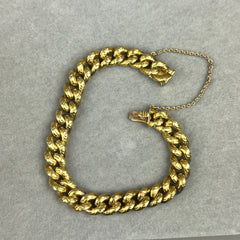 Vintage 14k Gold Wavy Engraved Curb Chain Bracelet