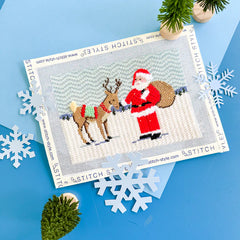 Stitch Style Reindeer Games Series: Reindeer and Santa Needlepoint Canvas