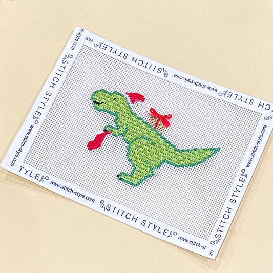 Stitch Style Christmas Dinosaur: T-Rex Needlepoint Canvas