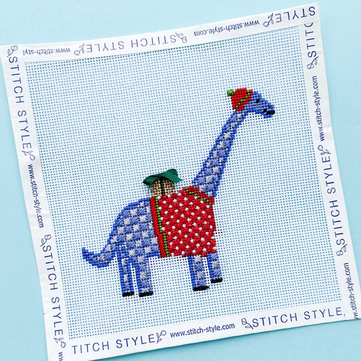 Stitch Style Christmas Dinosaur: Brontosaurus Needlepoint Canvas