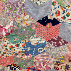 Vintage 1940s-50s 2 Sided Patchwork Quilt - Cube and Crazy Quilt Patterns