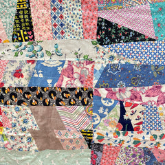 Vintage 1940s-50s 2 Sided Patchwork Quilt - Cube and Crazy Quilt Patterns