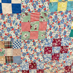 Vintage 1930s-40s Floral 9 Patch Patchwork Quilt