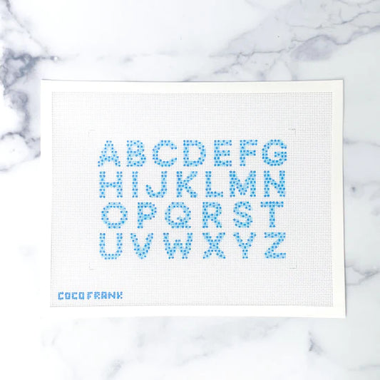 Coco Frank Blue Alphabet Sampler Needlepoint Canvas