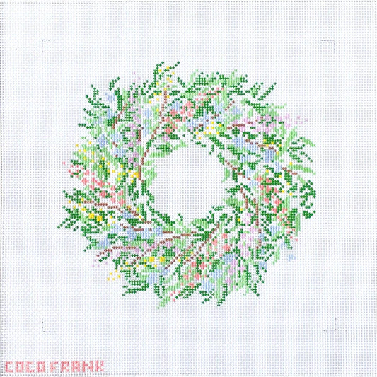 Coco Frank Floral Wreath Needlepoint Canvas