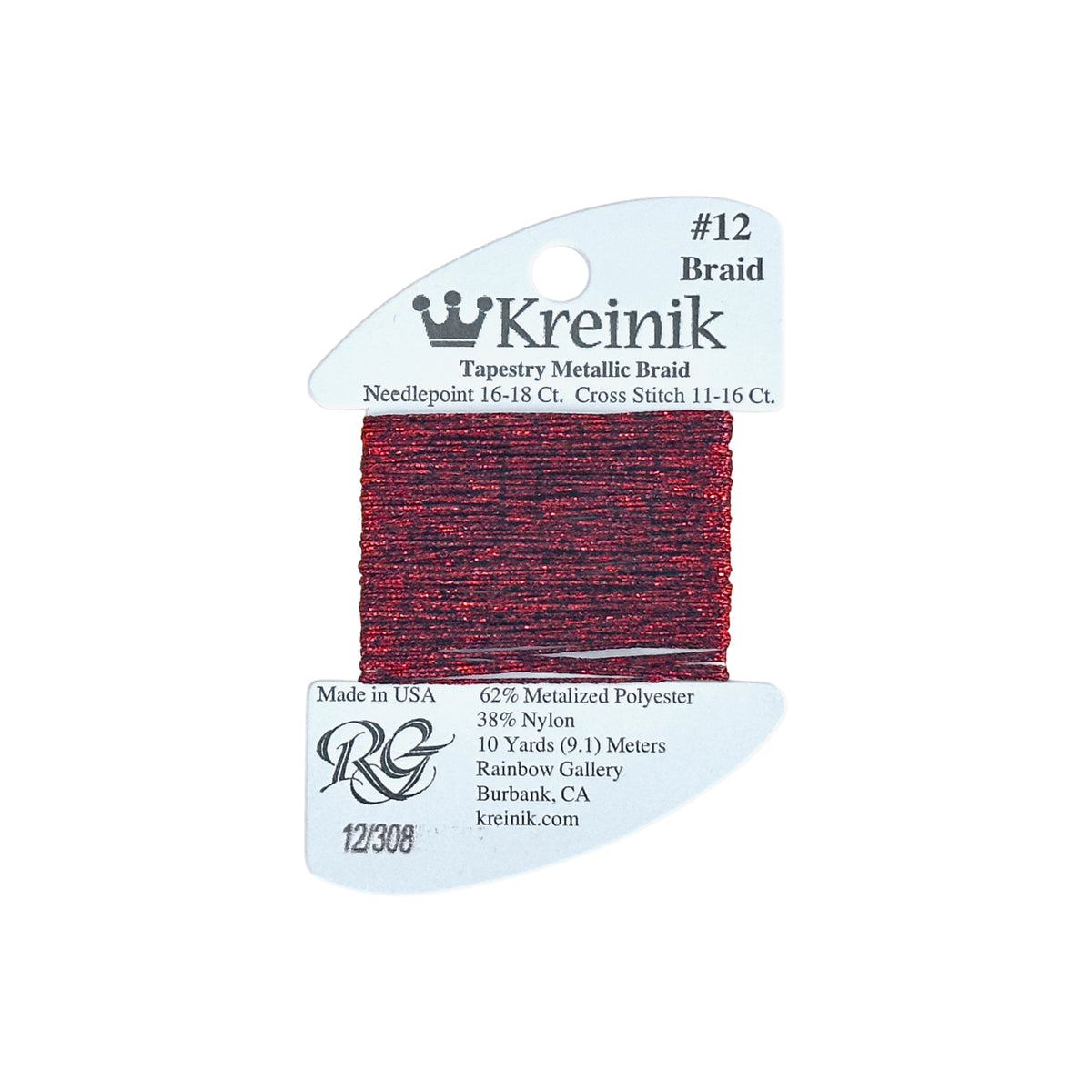 Rainbow Gallery Kreinik Braid #12 - 0308 Colonial Red