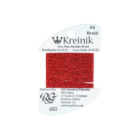 Rainbow Gallery Kreinik Braid #4 - 003 Red