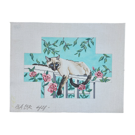 Barbara Russell Designs Siamese Cat on Trellis Brick Needlepoint Canvas