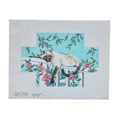 Barbara Russell Designs Siamese Cat on Trellis Brick Needlepoint Canvas