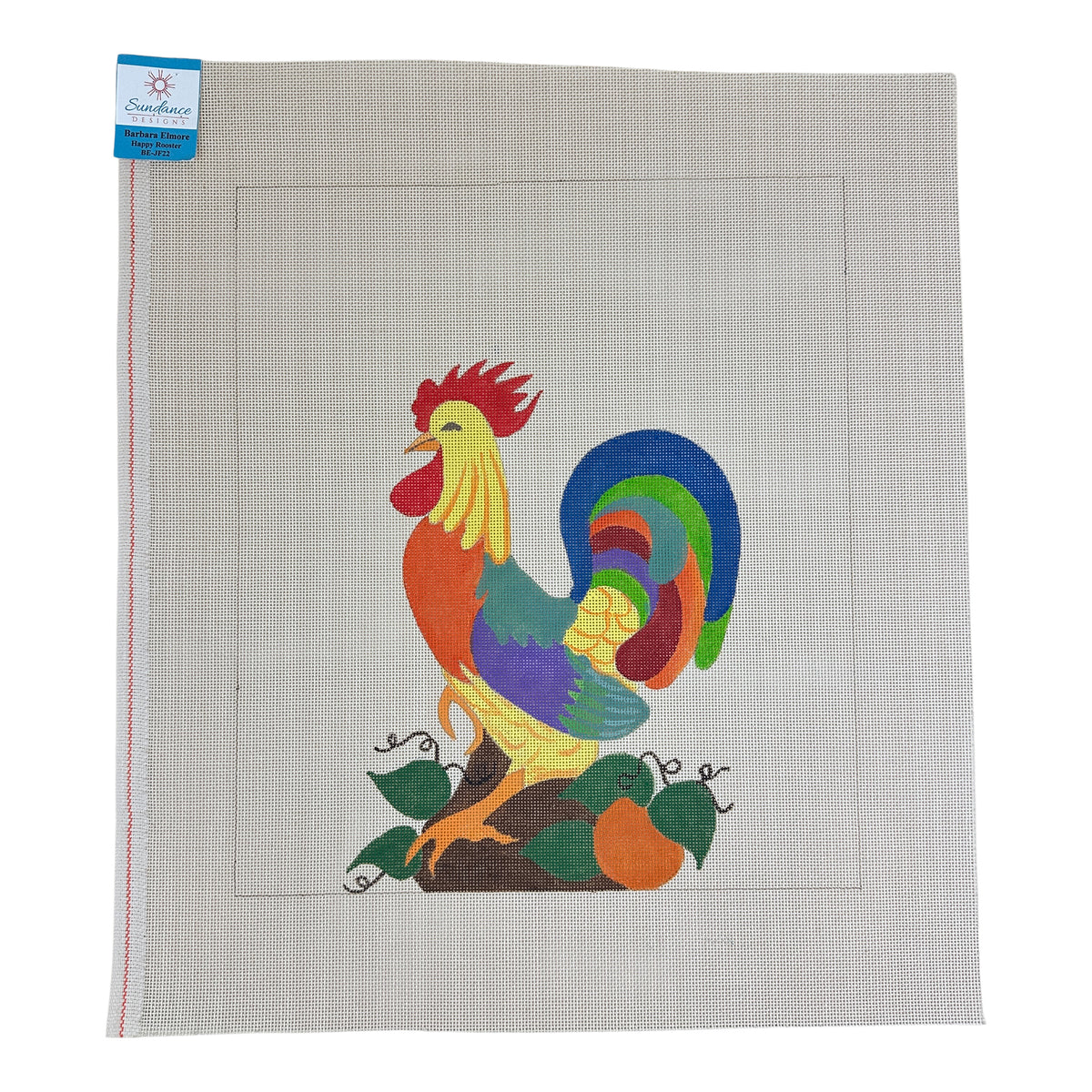 Sundance Designs Barbara Elmore Happy Rooster Needlepoint Canvas with Stitch Guide