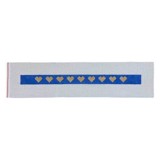 Gold Heart Dog Collar Needlepoint Canvas - Blue