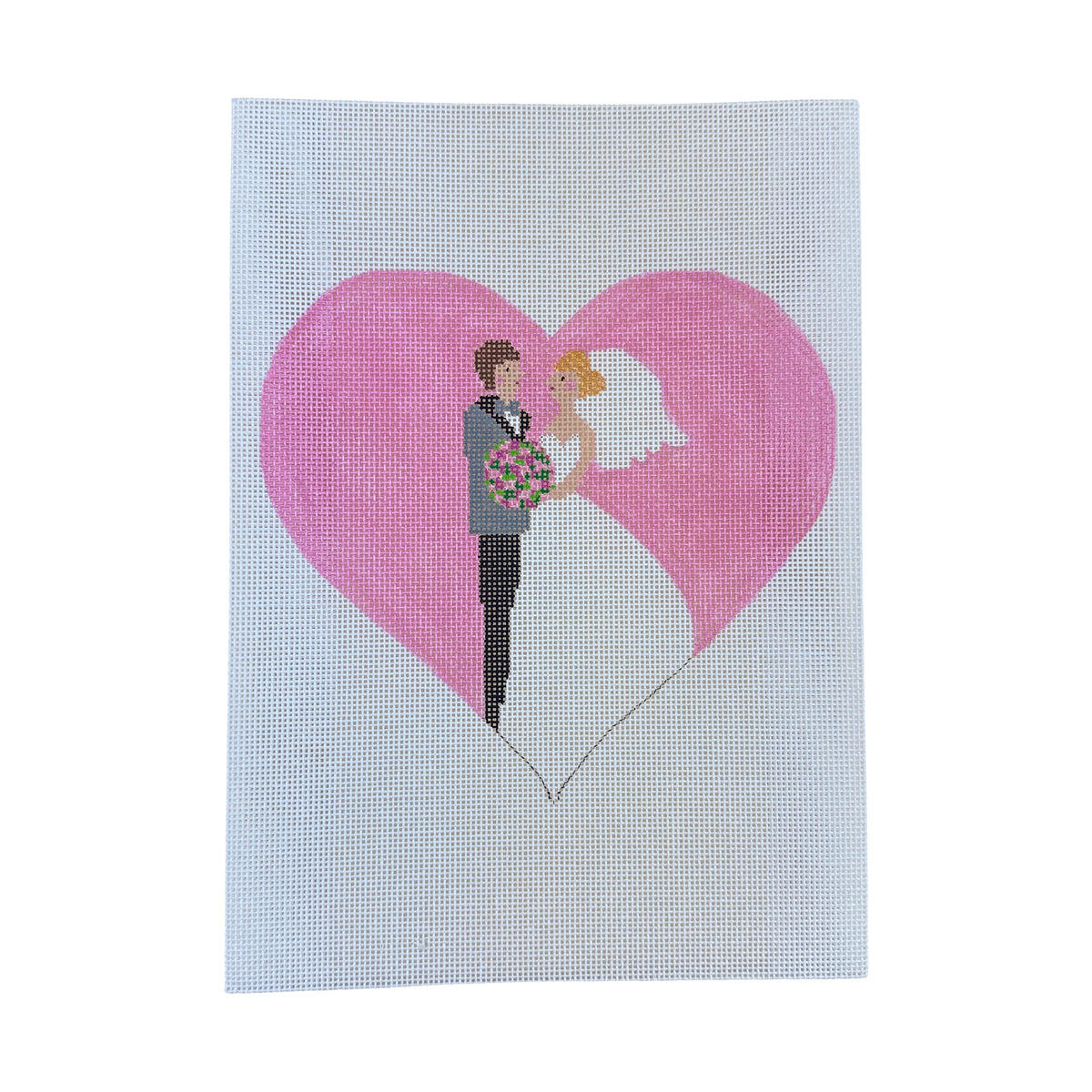 The Princess and Me Bride and Groom in Pink Needlepoint Canvas