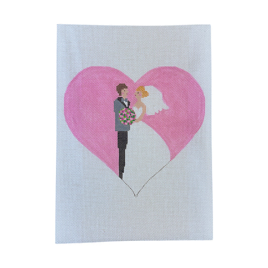 The Princess and Me Bride and Groom in Pink Needlepoint Canvas
