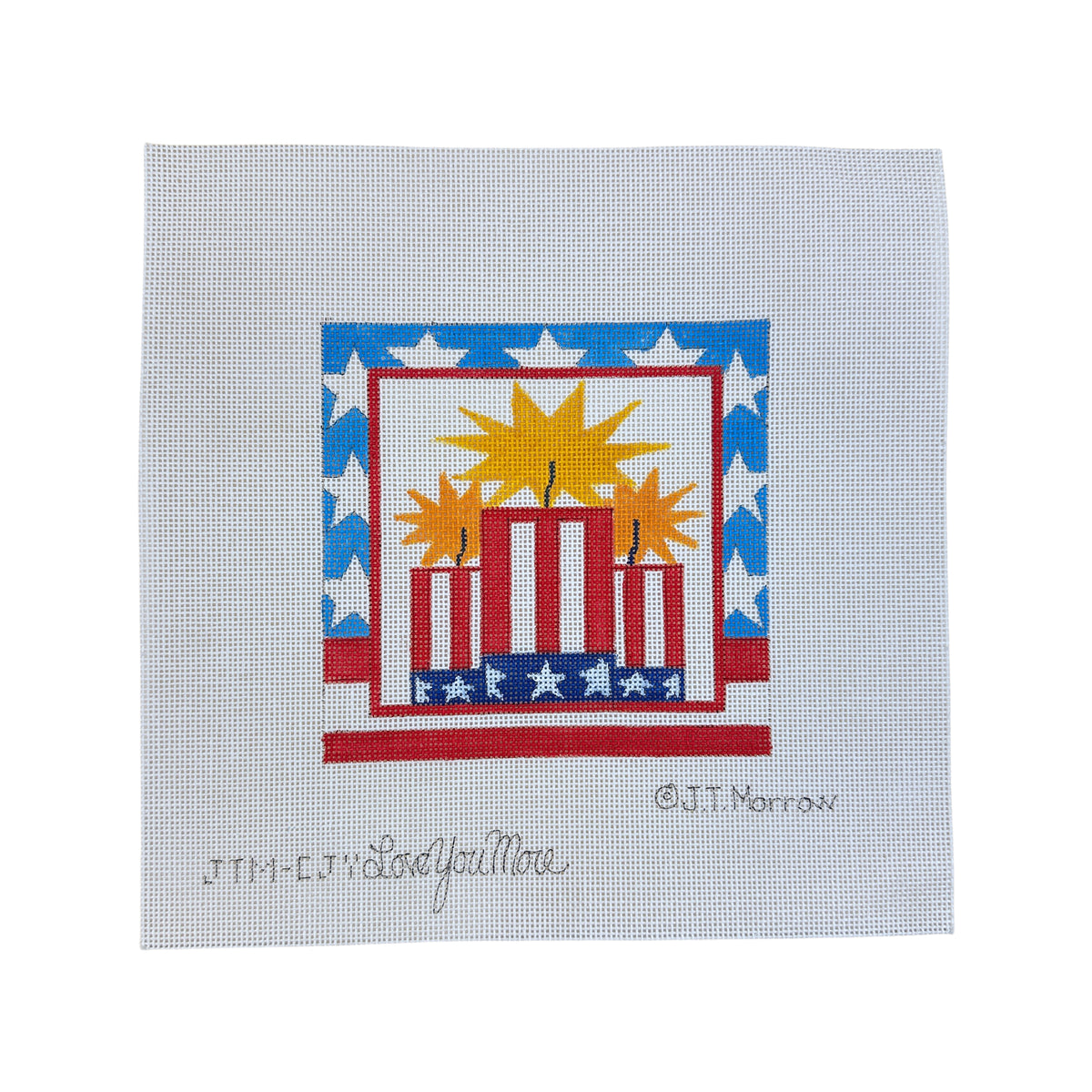 Love You More Perpetual Calendar - July Firecrackers Needlepoint Canvas