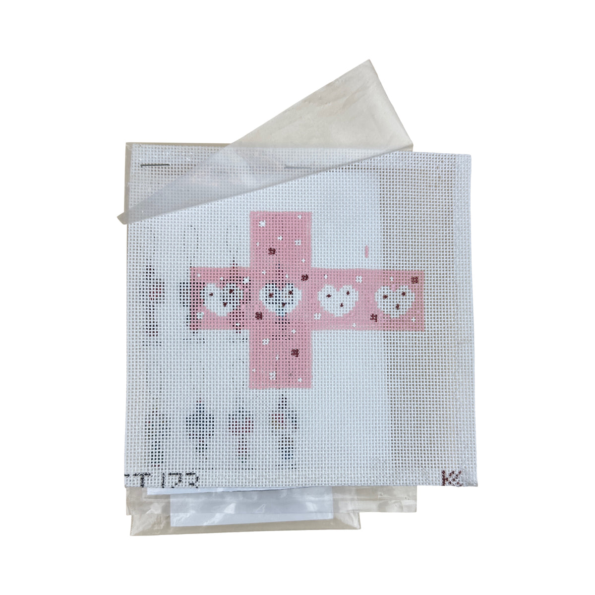 Kathy Schenkel Designs Pink with Hearts Tiny Cube Ornament Needlepoint Canvas with Embellishments