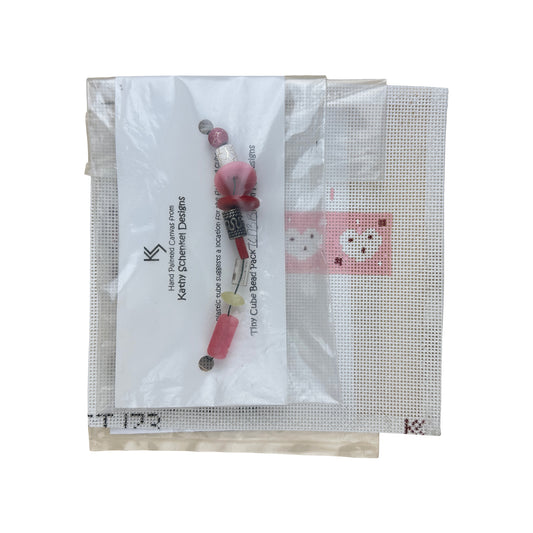 Kathy Schenkel Designs Pink with Hearts Tiny Cube Ornament Needlepoint Canvas with Embellishments