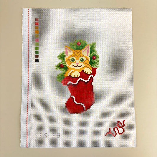 Spellbound Stitchery Kitten in a Stocking Needlepoint Canvas