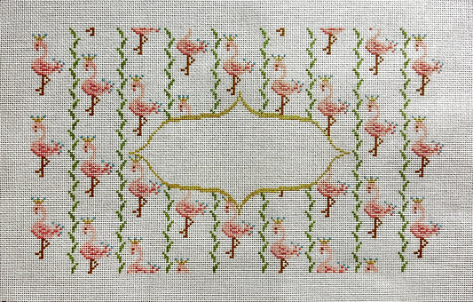 The Plum Stitchery Flamingos Monogram Needlepoint Canvas