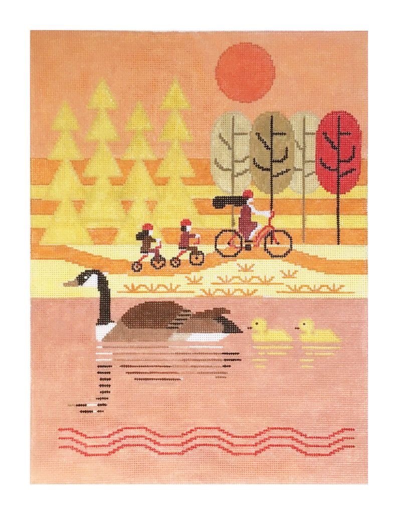 Rittenhouse Needlepoint Bike Ride with Geese Needlepoint Canvas