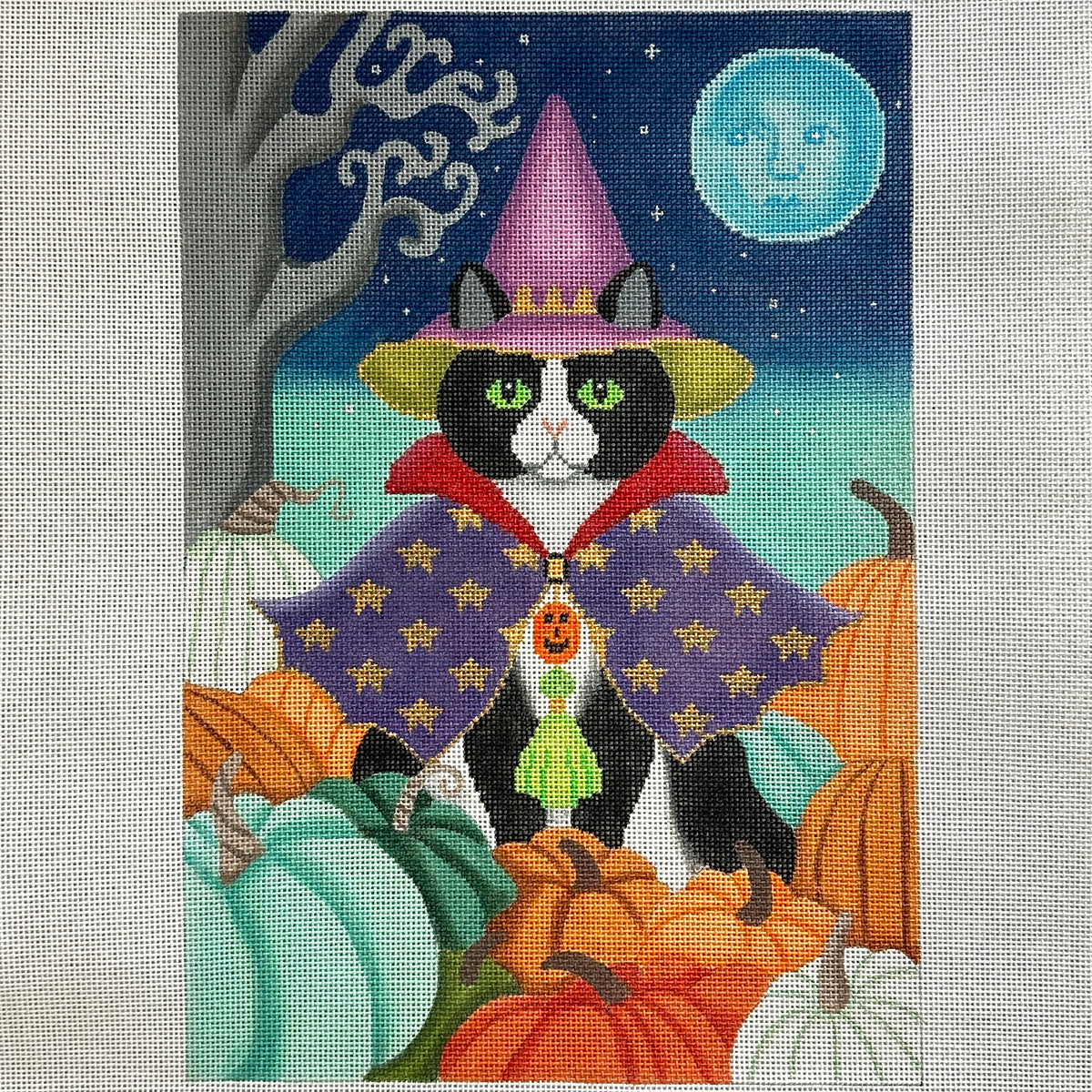 Brenda Stofft Designs Halloween Cat with Heirloom Pumpkins Needlepoint Canvas