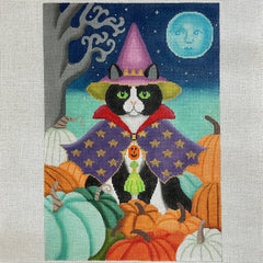 Brenda Stofft Designs Halloween Cat with Heirloom Pumpkins Needlepoint Canvas