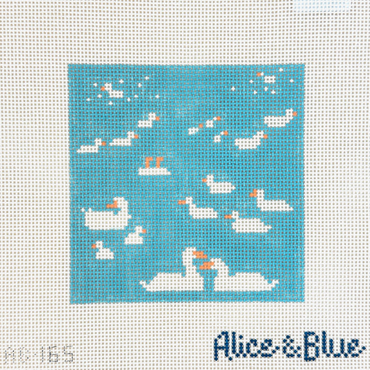 Alice & Blue Swimming Ducks Needlepoint Canvas