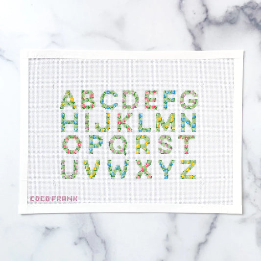 Coco Frank Floral Alphabet Sampler Needlepoint Canvas