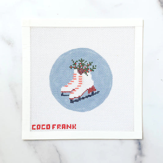 Coco Frank Ice Skates Round Needlepoint Canvas
