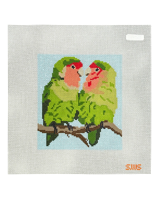 Stitching with Stacey Lovebirds Needlepoint Canvas