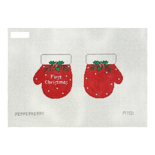 Pepperberry Designs First Christmas Red Mittens Needlepoint Canvas