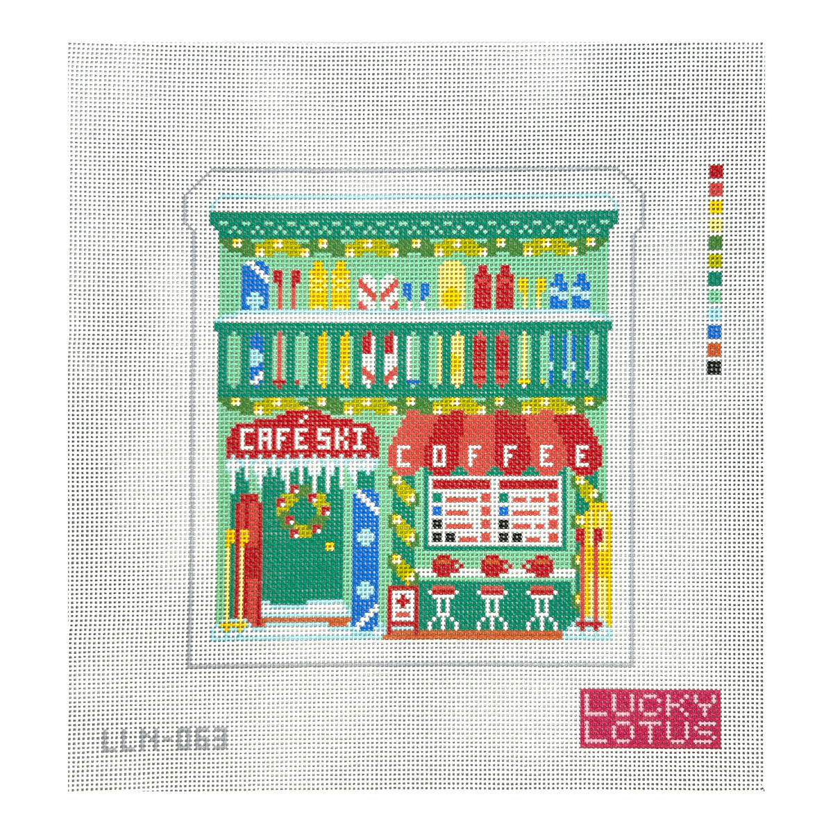 Lucky Lotus Needlepoint  Christmas Village  Ski Coffee Shop Needlepoint Canvas