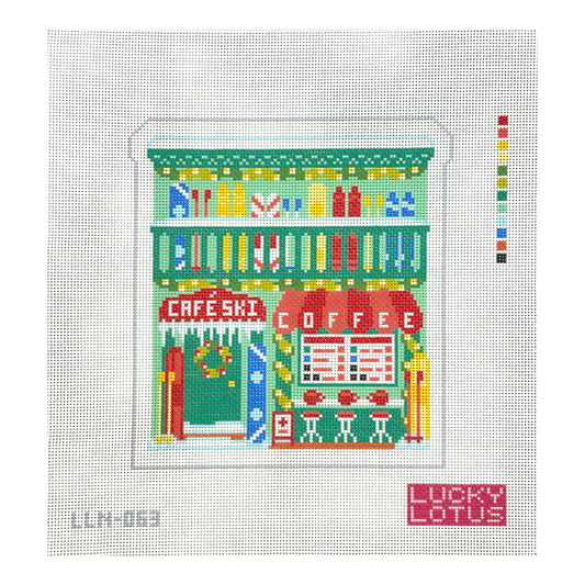 Lucky Lotus Needlepoint  Christmas Village  Ski Coffee Shop Needlepoint Canvas