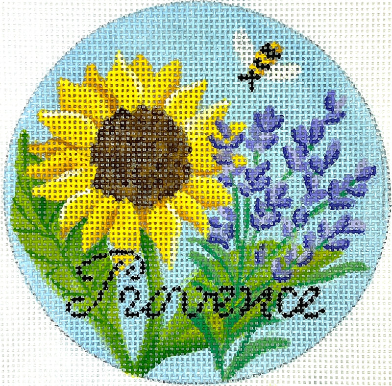 Kate Dickerson Needlepoint Collections Provence Round with Sunflower Lavender and Bee Needlepoint Canvas