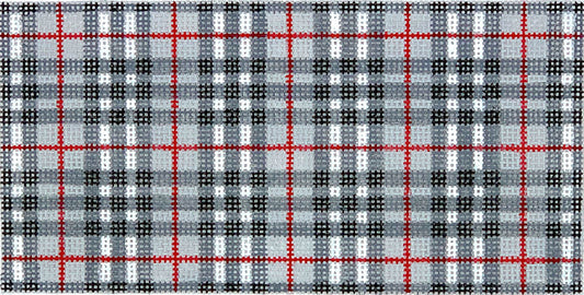 Kate Dickerson Needlepoint Collections Gentlemens Plaid Gray Black Red and White Needlepoint Canvas