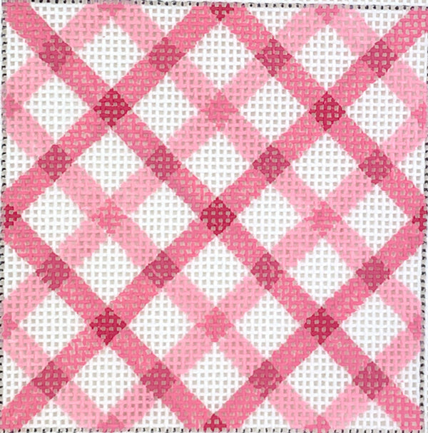 Kate Dickerson Needlepoint Collections Insert Double Criss Cross Gingham Pinks with Turquoise Letter Needlepoint Canvas